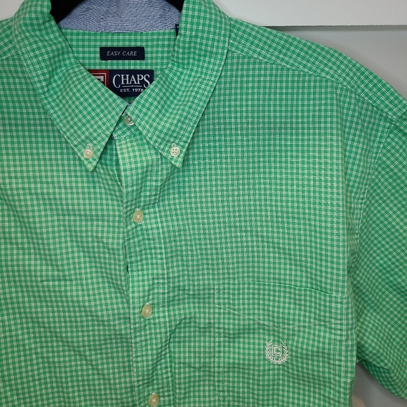 🍉 Chaps Green Short Button Down Shirt XL - Picture 3 of 5
